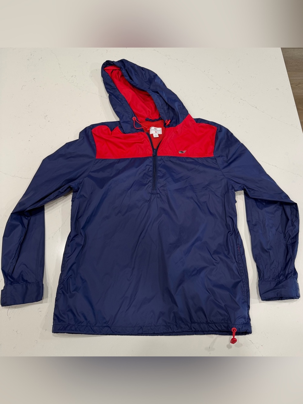 Vineyard Vines Navy and Red Hooded Pullover Windbreaker - Small